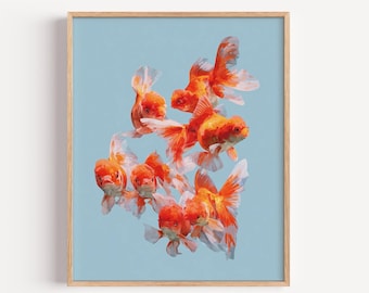 Impressão de arte de parede de peixinho dourado | Decoração de casa de praia | Decoração de peixes coloridos | Arte náutica de verão | Arte de banheiro costeiro ou quarto infantil