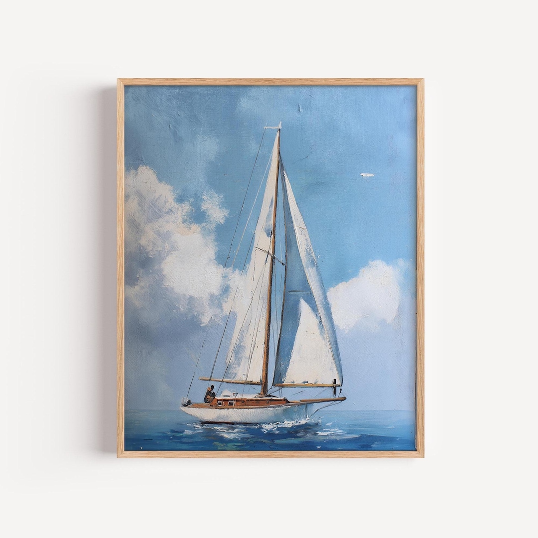 Sailboat Wall Art Print | Nautical Ocean Poster | Coastal Blue Sea ...