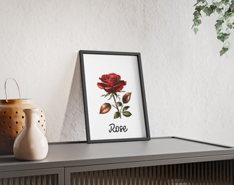 Juni Rose Geburt Wandkunst, Posterdruck mit hellem Holzrahmen, Geschenk zum Geburtstag, Großmutter Garten, personalisiertes Kinderzimmer Dekor