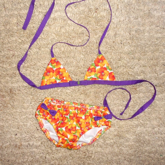 Items similar to Swimsuit Bathing Suit Girls 3-4T Orange Piping Pansies ...