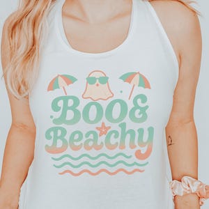 Boo and Beachy Tank Top, Summerween Ghost, Halloween Beach Party, Spooky Season Beach Vibe, Funny Graphic Tee, Retro Ghost Tank, Cute Summer