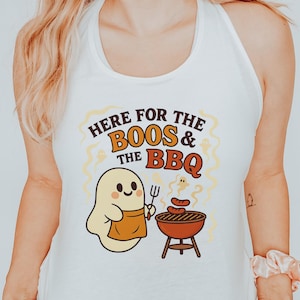 Here For Boos and BBQ Tank Top, Summerween, Halloween Tank Top, Ghost Barbecue, Spooky Season, Beach Party Tank Top, Trendy Graphic Tee