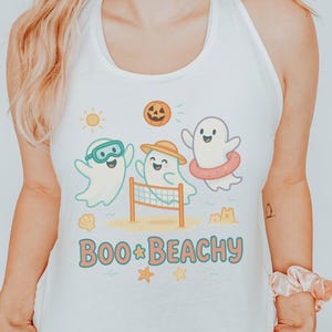 Boo Beachy Tank Top, Halloween Ghost, Summerween Vibes, Spooky Season, Beach Party Tank, Cute Ghost Design