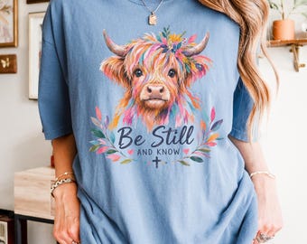 Highland Cow Christian Shirt for Women, Comfort Colors 1717 Tee, Trendy Christian Shirt, Christian Clothing, Church Girl Gift, Faith Apparel