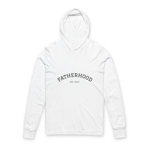 Fatherhood Unisex Hooded Long Sleeve Tee, Perfect Gift for New Dads, Casual Wear, Baby Shower, Parenting Celebration, Est. 2025