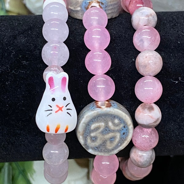 Some Bunny Loves You Bracelet Collection Pink Chalcedony Pink Agate Quartz