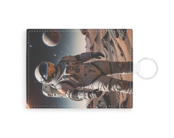 Saffiano Leather Travel Card Holder Wallet Astronaut on Mars