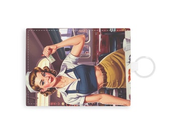 Saffiano Leather Travel Card Holder Wallet Retro 1950s waitress in diner