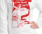 Leftist Long Sleeve T-Shirt: Workers of the World, Unite! | Unisex Walter Crane Style, Retro Socialist Anti-Capitalist Pro-Labor