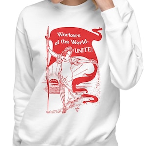 Leftist Fleece Sweatshirt: Workers of the World, Unite! | Unisex Walter Crane Style Retro Socialist Anti-Capitalist Pro-Labor
