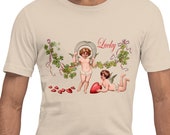 Lucky T-Shirt: Victorian Cherubs with Hearts, Horseshoe and Four Leaf Clovers | Unisex Retro Old-Fashioned Good Luck Lucky Shirt