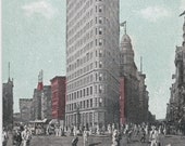 NYC Small Print: Retro Flatiron Building 1902 Halftone Vintage Reproduction | Flat Iron New York City | Architecture Travel Postcard Art