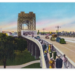Stampa piccola di New York, cartolina da 4x6": Riproduzione vintage mezzitoni del ponte Triborough retrò, cartolina di Manhattan Bronx e Queens New York City degli anni '30