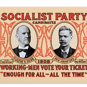 Cartel de la campaña del Partido Socialista de 1908 con letra pequeña, postal de 4x6" Socialismo eduardiano izquierdista / Eugene V Debs Ben Hanford Flat Card Gift