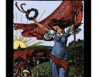 Leftist Small Print: The Emancipation of Labour, Walter Crane in Color 4x6" Postcard Socialism, May Day 1903 Retro Socialist Pro-Labor
