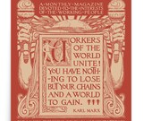 Marxist Poster: Workers of the World Unite! Retro Masses Magazine Cover Art | Karl Marx Quote, Socialist Leftist Pro-Labor Print Unframed