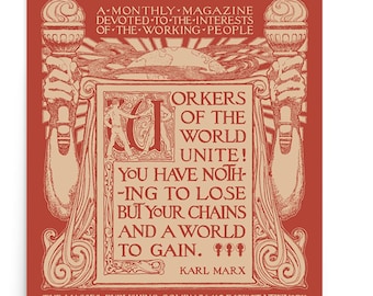 Marxist Poster: Workers of the World Unite! Retro Masses Magazine Cover Art | Karl Marx Quote, Socialist Leftist Pro-Labor Print Unframed