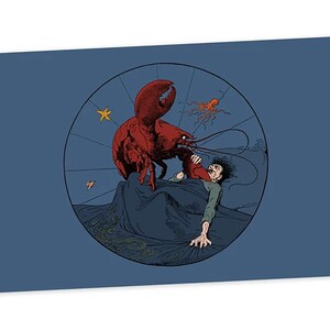 Lobster Revenge Small Print, cartolina 4x6" / carta piatta vegetariana surreale vittoriana, vegano, diritti degli animali, piccolo regalo