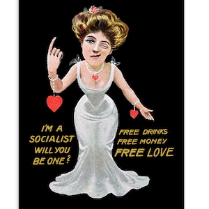 Flirty Free Love socialistische kleine lettertjes, 4x6" ansichtkaart Retro Edwardiaanse vrouw, socialisme anti-kapitalistische linkse Valentine platte kaart cadeau