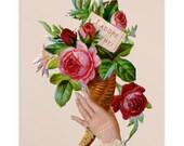 I Adore Thee Victorian Sentiment Small Print, 4x6" Postcard | Love Adoration Romantic Victorian Hand & Roses Vintage Floral Flat Card