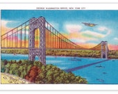 NYC Poster: Retro George Washington Bridge Halftone Vintage Reproduction | Hudson River New York City 1930s Travel Postcard Art Print