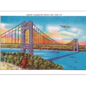 NYC Poster: Retro George Washington Bridge Halftone vintage Reproduction | Hudson River New York City 1930s Voyage Carte postale Art Print
