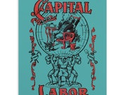 Capital and Labor Small Print, 4x6" Postcard Edwardian Communist Socialist Retro Socialism Communism Leftist Antique Book Cover Flat Card