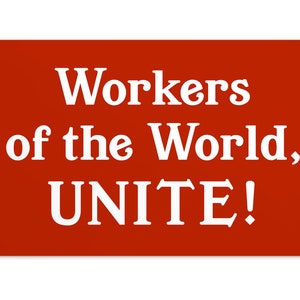Trabalhadores do mundo uni-vos! Letras pequenas, cartão postal de 4x6" | Cartão liso pró-trabalhador comunista anticapitalista socialista esquerdista retrô