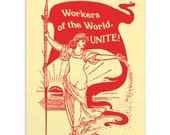 Leftist Small Print, 4x6" Postcard | Workers of the World, Unite! Retro Walter Crane Style Socialism Retro Socialist Pro-Labor Flat Card