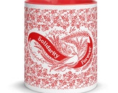 Leftist Floral Mug: Solidarity Forever Banner with Birds & Flourishing Red Interior Retro Socialist Anti-Capitalist Pro-Labor Communist Gift