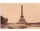 Paris Poster: Retro Eiffel Tower | France circa 1907 Sepia Toned Vintage Reproduction Edwardian Travel Architecture Postcard Art Print