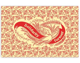 Leftist Poster: Solidarity Forever Banner with Birds & Flourishing | Retro Socialist Anti-Capitalist Pro-Labor Communist Unframed Art Print