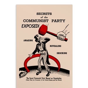 Secrets of the Communist Party Exposed Small Print, 4x6 Postcard Retro Red Scare Reproduction, Communist Leftist Flat Card Gift image 1