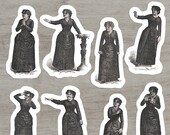 Victorian Mood Ladies #2 Sticker Set, 8 Vinyl Women Reactions Emotions | Love, Madness, Scorn, Dignity, Anger, Fear, Earnestness, Laughter