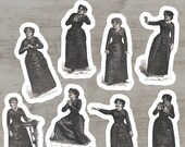 Victorian Mood Ladies #1 Sticker Set, 8 Vinyl Woman Emotions Despair Calm Scorn Horror Anger Fear Supplication Laughter