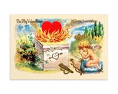To My Valentine Whom I Worship Postcard 4x6" 1900s Style Old Fashioned Cupid Flat Card Romantic Victorian Burning Love  Gift