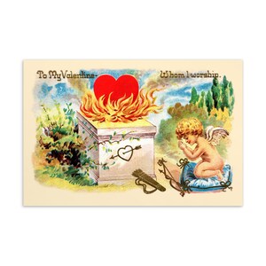 An meinen Valentinsgruß, den ich anbete Postkarte 10x15, 1900s Stil altmodische Amor-flache Karte romantisches viktorianisches brennendes Liebes-Geschenk