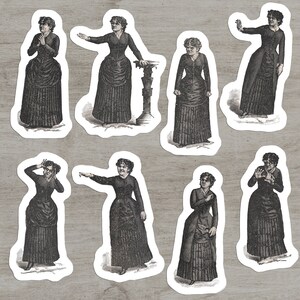 Victorian Mood Ladies #2 Set de pegatinas, 8 vinilos Reacciones de mujeres Emociones / Amor, Locura, Desdén, Dignidad, Ira, Miedo, Seriedad, Risas