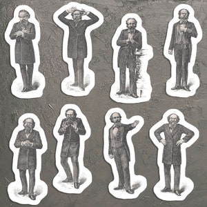 Victorian Mood Men #2 Juego de pegatinas de vinilo, 8 pegatinas de emoción para caballeros: amor, locura, expectativa, dignidad, llanto, miedo, sinceridad, risa