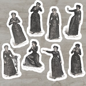 Victorian Mood Ladies #1 Sticker Set, 8 Vinilo Mujer Emociones Desesperación Calma Desdén Horror Ira Miedo Súplica Risa
