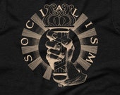 Socialism T-Shirt: Hand with Socialist Torch | Unisex Retro Leftist Magazine Cover Art Anti-Capitalist Gift