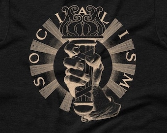 Socialism T-Shirt: Hand with Socialist Torch | Unisex Retro Leftist Magazine Cover Art Anti-Capitalist Gift