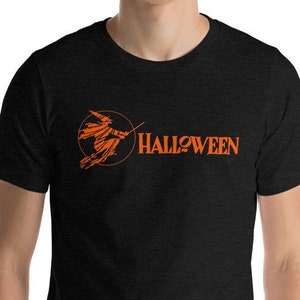 Halloween T-Shirt, Retro Witch | Scary Spooky Unisex Halloween Shirt Witch Flying on Broom