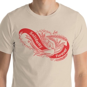 Camiseta de izquierdas: Solidaridad para siempre, bandera, pájaro y florecimiento / Camiseta unisex retro socialista, anticapitalista, pro-laboral, comunista, huelga