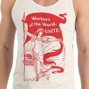 Leftist Tank: Workers of the World, Unite Unisex Retro Socialism Shirt, Walter Crane Style, Retro Socialist Anti-Capitalist Pro-Labor Oatmeal Triblend