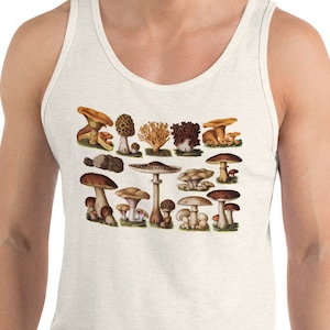 Mushroom Tank: Edible Fungi & Mushrooms Edwardian Botanical Illustration Unisex Tank, Fungus, Mushroom, Retro Mushroom Gift image 1