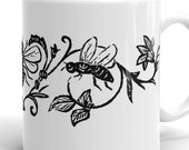 Bee Mug | Victorian Bees & Flowers | Vintage 1870s Illustration | Bee, Insects, Bugs, Floral Ceramic