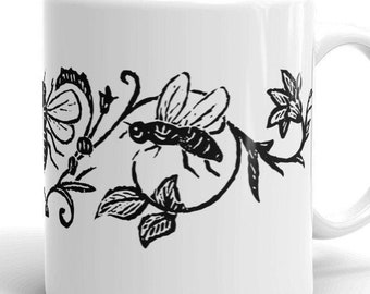 Bee Mug | Victorian Bees & Flowers | Vintage 1870s Illustration | Bee, Insects, Bugs, Floral Ceramic