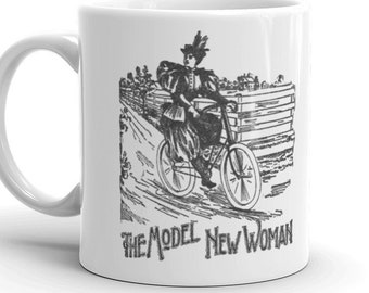 Feminist Mug: Model New Woman | Victorian Lady Cyclist wearing Bloomers Ceramic Mug, Feminist Gift, Bicycle, Cyclist Gift