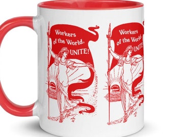Leftist Mug: Workers of the World, Unite! Retro Walter Crane Style Socialism | Edwardian Socialist, Pro-Labor Ceramic Mug